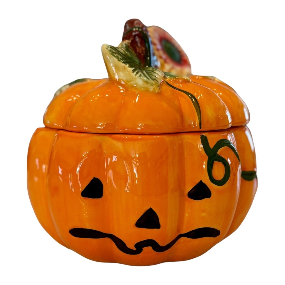 Ceramic Pumpkin Candy Cookie Jar With Lid Royal Autumn Halloween Fall Decor